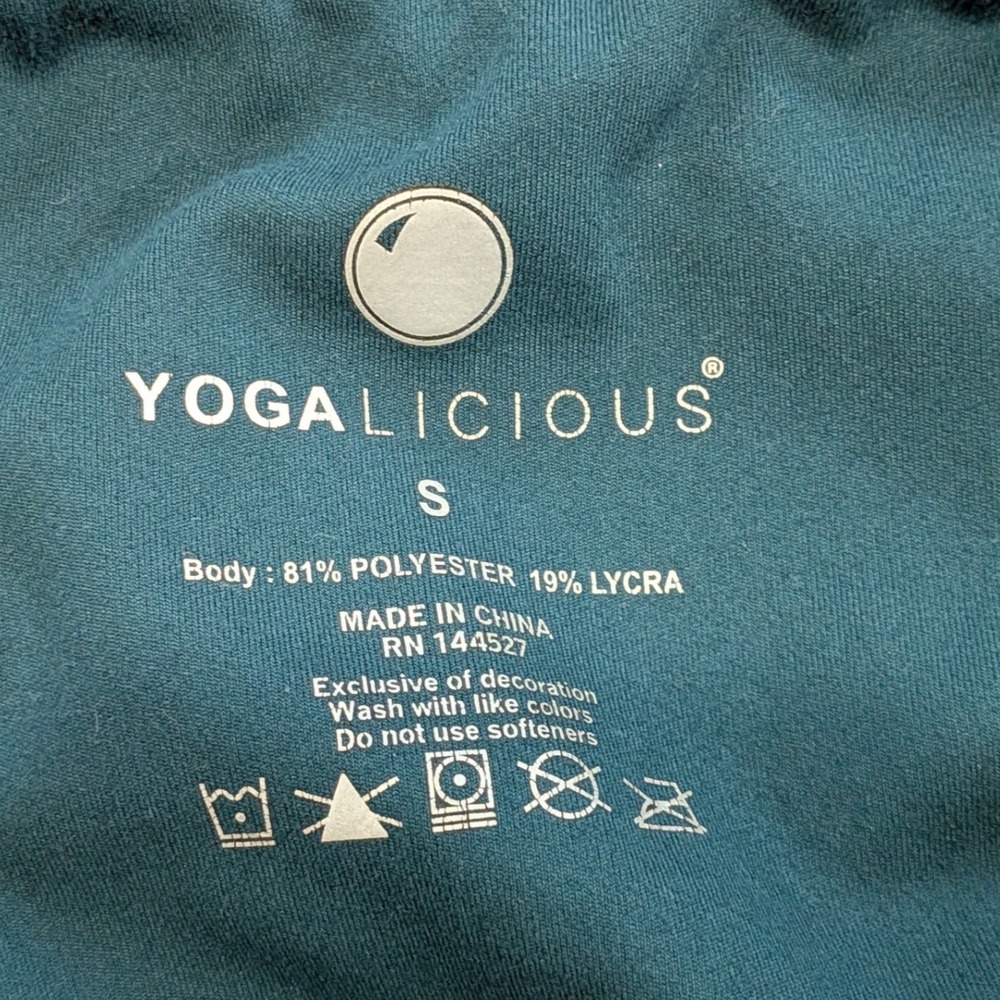 Yogalicious High Waisted Leggings Sz SMALL Teal Green Soft Yoga Pants Tights - Picture 3 of 5